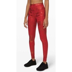 Lululemon Wunder Under HR 28" Luxtreme 20YR Manifesto Foil Dark Red Sz 6 - EUC